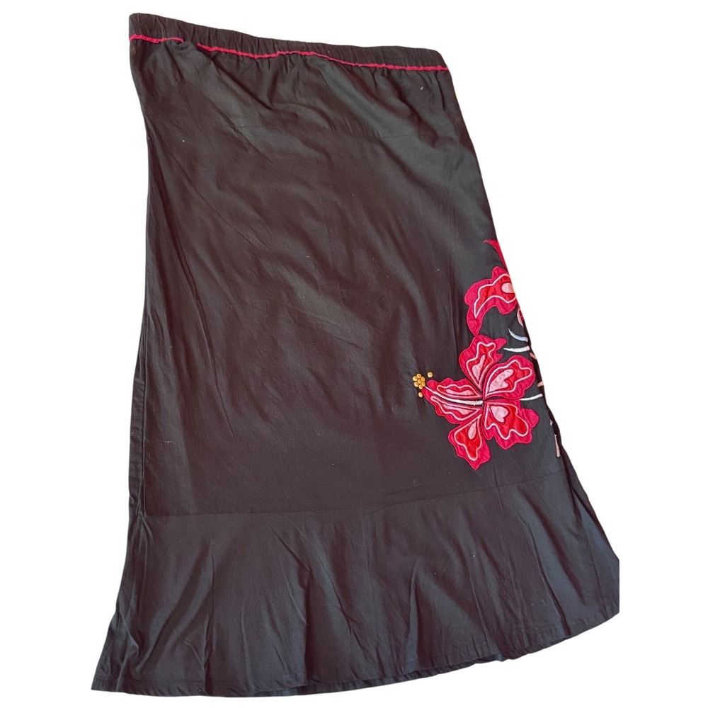 O'Neill Womens Black Hibiscus Floral Embroidered Cotton summer dress Size 9